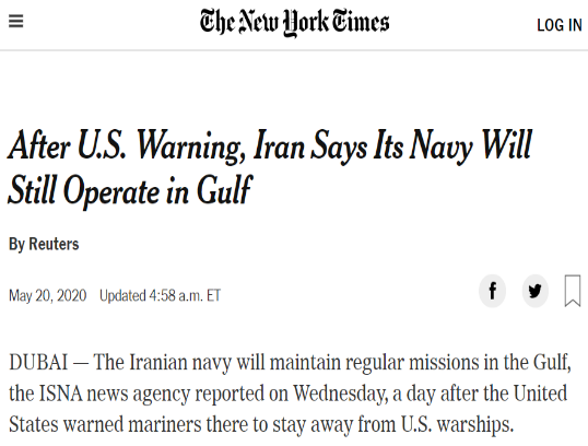 نيويورك تايمز : إيران تؤكد أنها ستواصل أنشطتها في الخليج