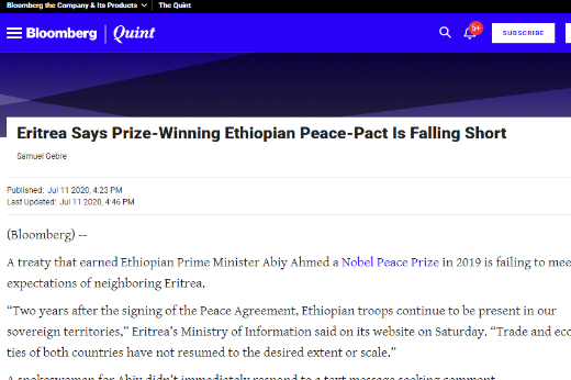 إريتريا تقول إن معاهدة السلام الإثيوبية قد فشلت