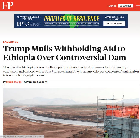 ترامب يدرس حجب المساعدة عن إثيوبيا بسبب قضية سد النهضة