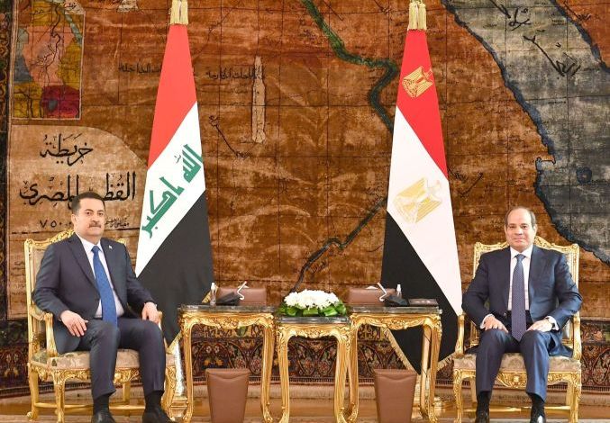 الرئيس عبد الفتاح السيسي و محمد شياع السوداني رئيس وزراء العراق